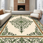 Cream and Green Scrollwork Medallion Rug