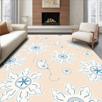 Pale Peach Blue Starburst Floral Rug