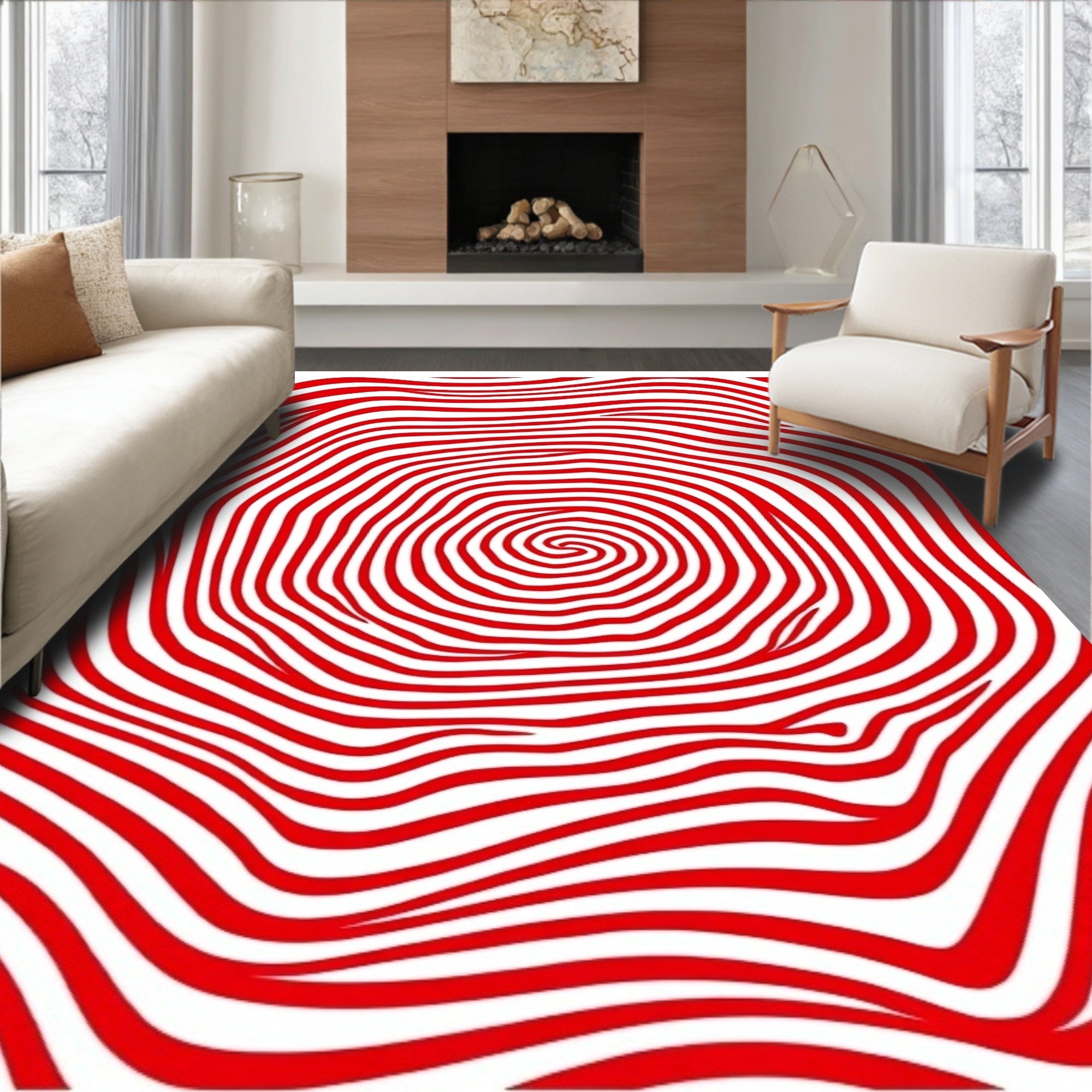 Bold Red Swirls Optical Illusion Rug