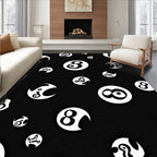 White Circular Motif Black Background Rug