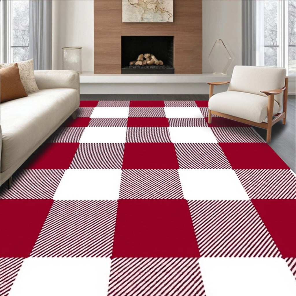 Crimson White Buffalo Checkered Rug