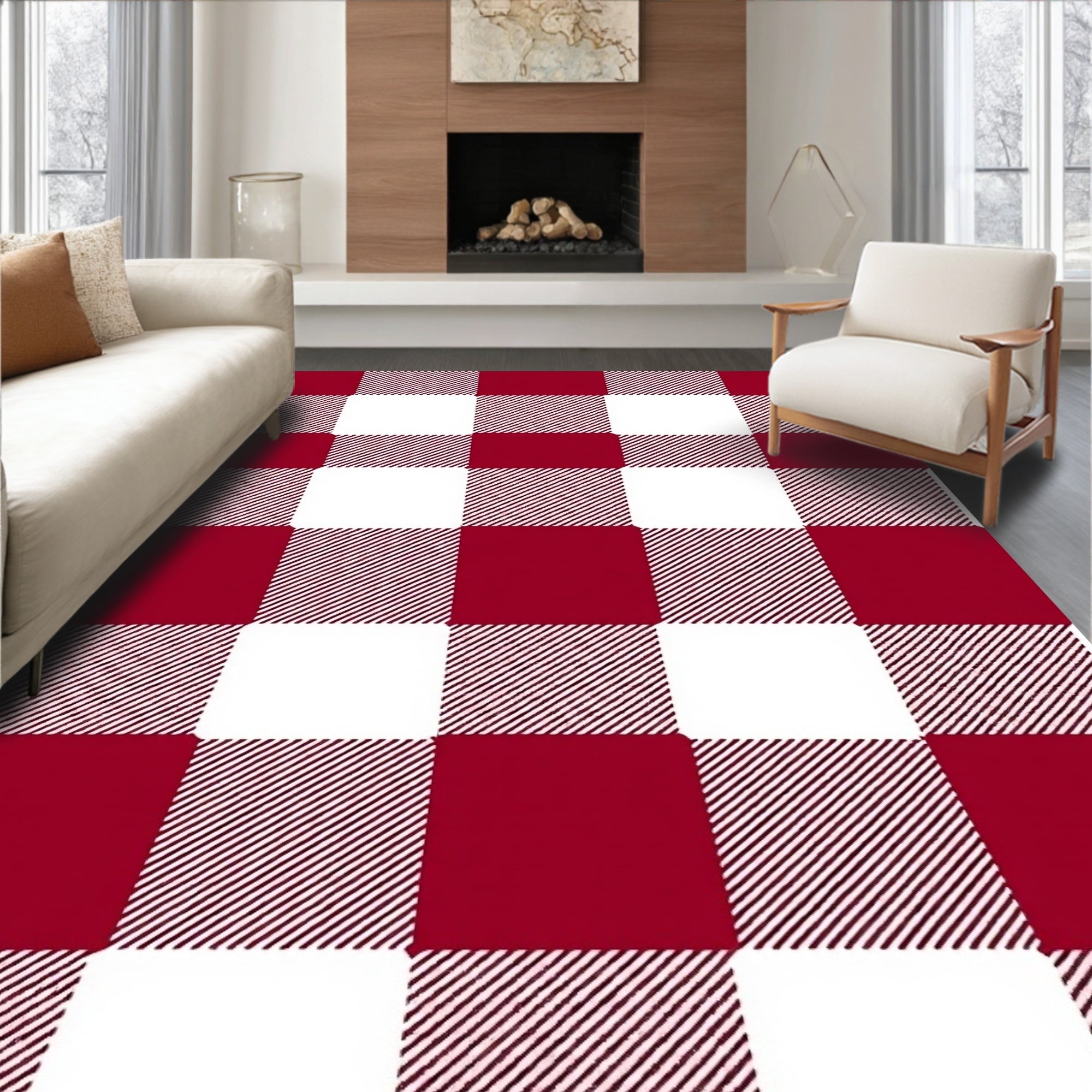 Crimson White Buffalo Checkered Rug