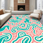 Teal Dinosaur Coral Swirl Abstract Rug