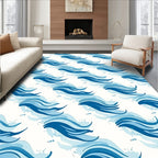 Coastal Blue Watercolor Wave Rug