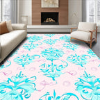 Aqua Floral Scroll Medallion Rug