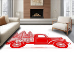 Vintage Red Truck Pine Tree Scene Rug