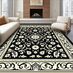 Black Ivory Floral Medallion Area Rug