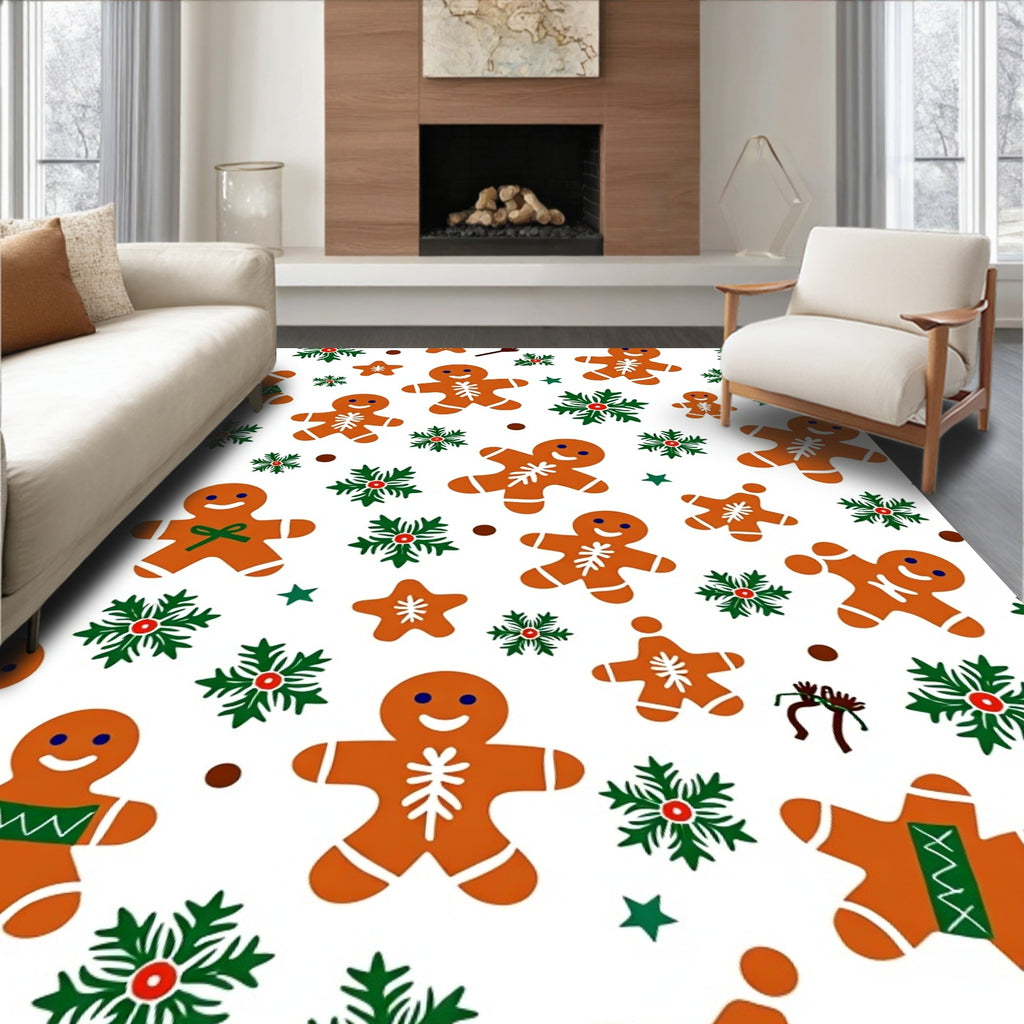 Cute Gingerbread Snowflakes Christmas Characters Rug