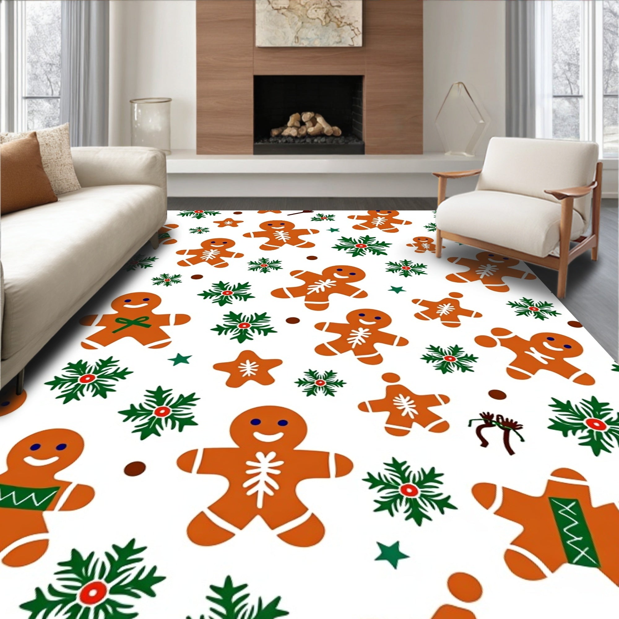 Cute Gingerbread Snowflakes Christmas Characters Rug