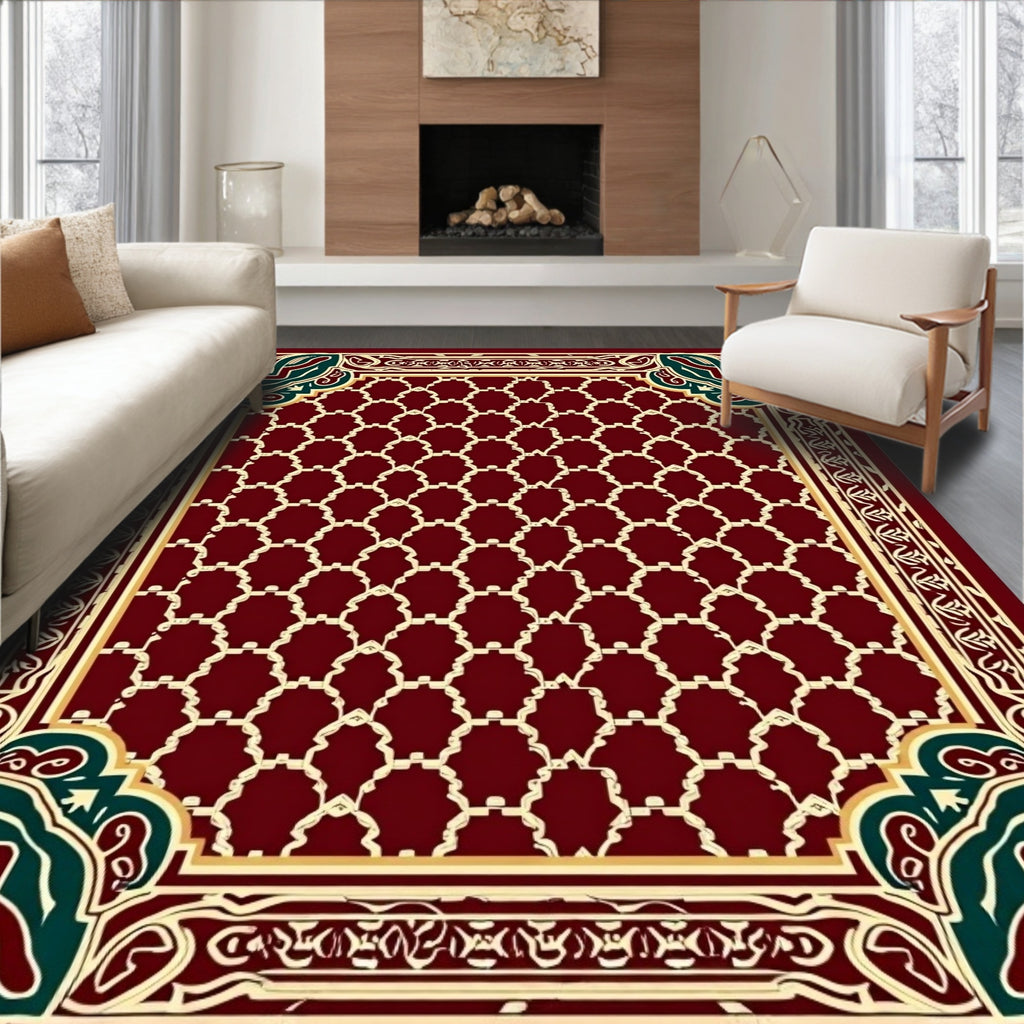 Crimson Lattice Border Accents Rug