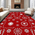 Crimson White Snowflake Cluster Art Rug