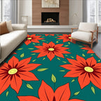 Vivid Orange Floral Garden Teal Rug