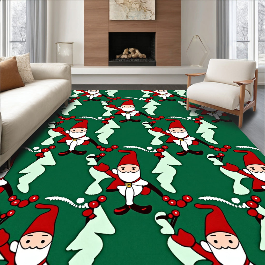 Festive Green Gnome Christmas Repeating Layout Rug