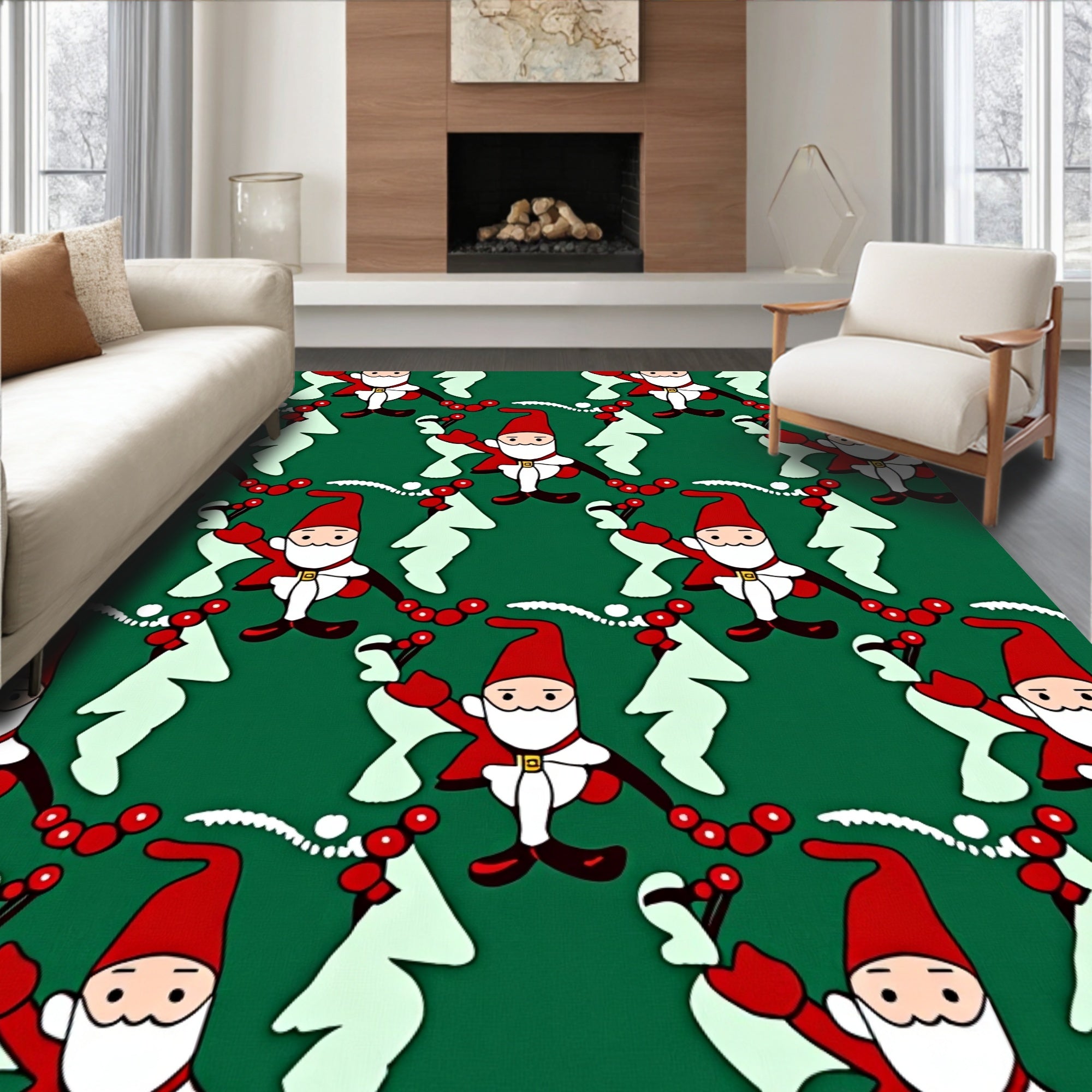 Festive Green Gnome Christmas Repeating Layout Rug
