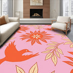 Pink Orange Bird Floral Laurel Rug