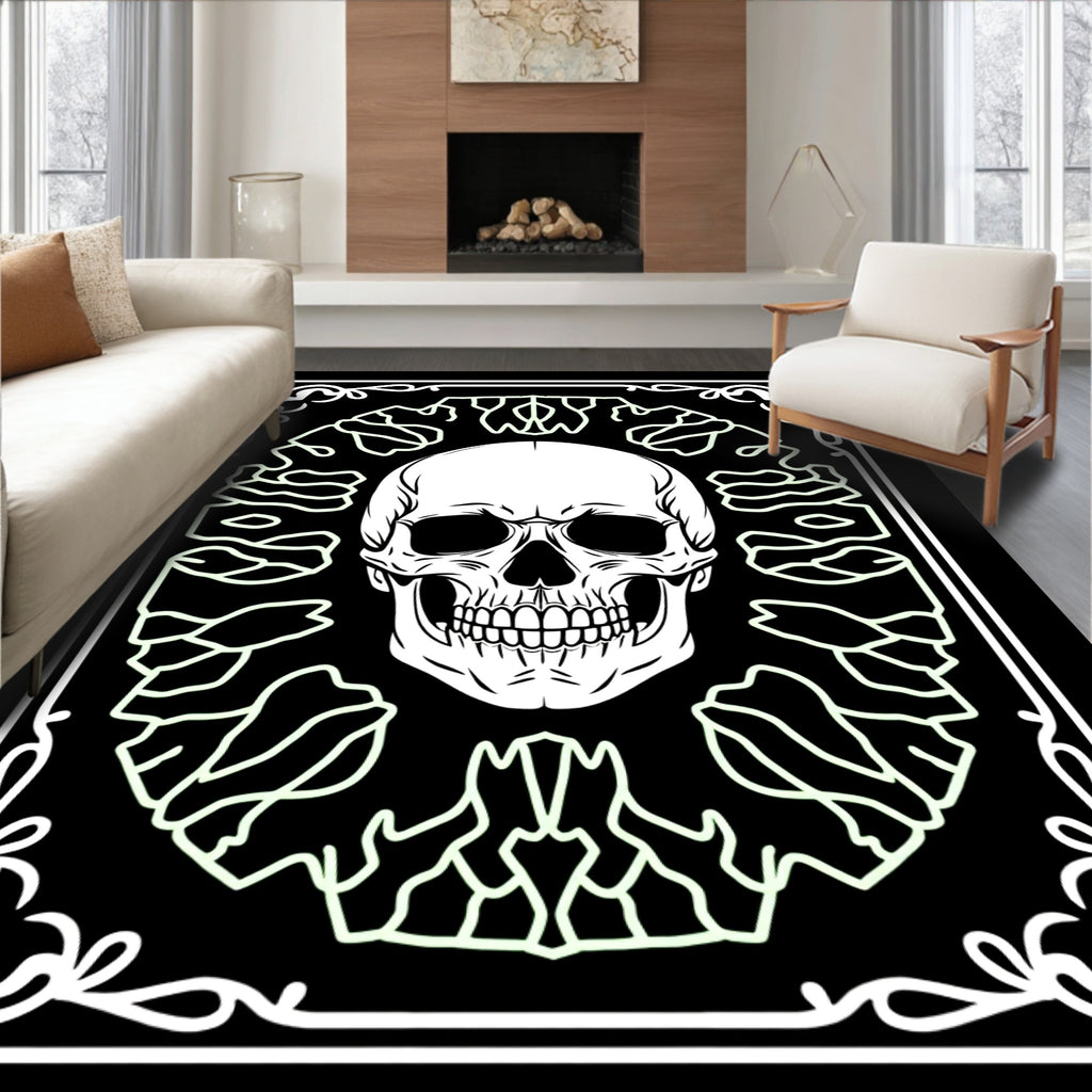 White Skull With Subtle Green Swirls Rug