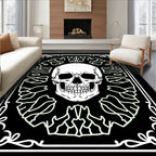 White Skull With Subtle Green Swirls Rug