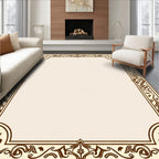 Elegant Brown Ivory Floral Scroll Border Rug
