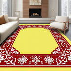 Crimson White Floral Geometric Border Rug