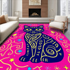 Whimsical Blue Cat Pink Swirls Rug