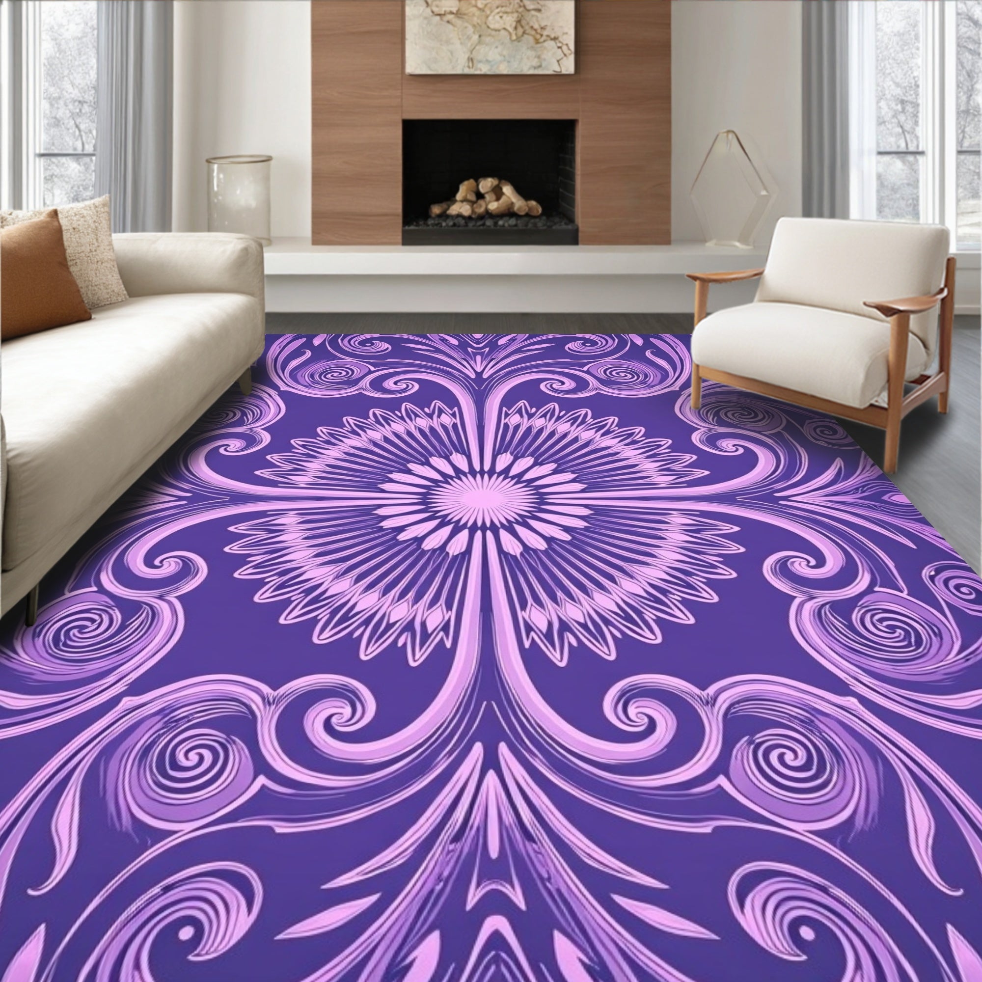 Amethyst Floral Swirl Medallion Rug