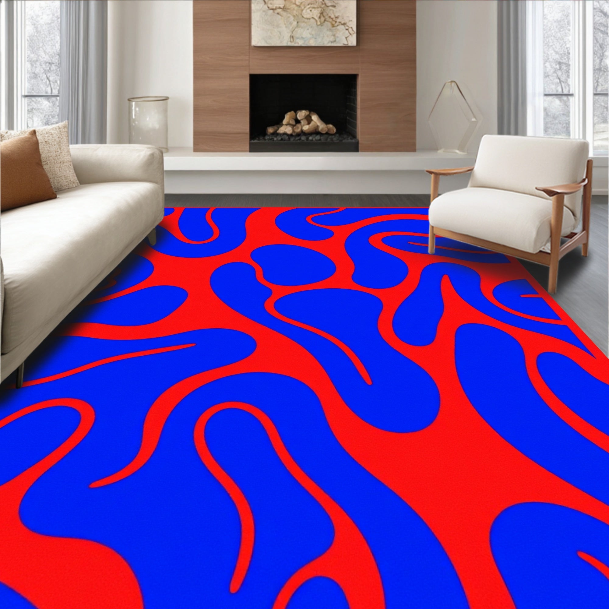Bold Crimson Abstract Biomorphic Shapes Rug