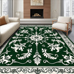 Emerald Green Floral Medallion Border Rug