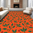 Vibrant Orange Green Leaf Berry Rug