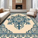 Navy Blue Floral Medallion Border Rug
