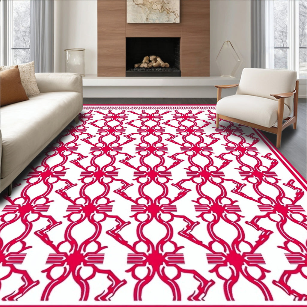Red White Ornate Filigree Rug