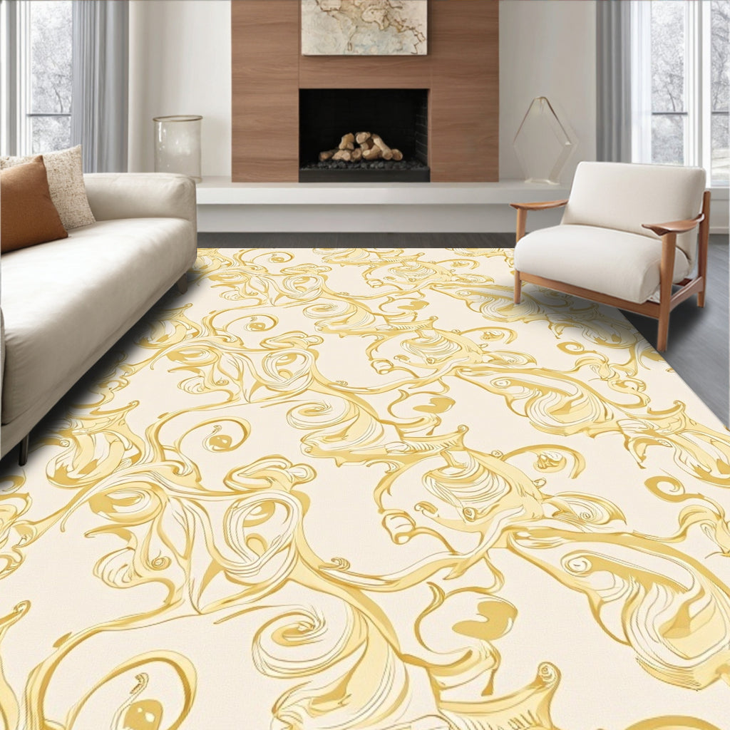 Golden Baroque Swirl Flourish Rug