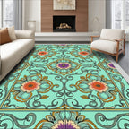 Aqua Floral Medallion Art Nouveau Rug