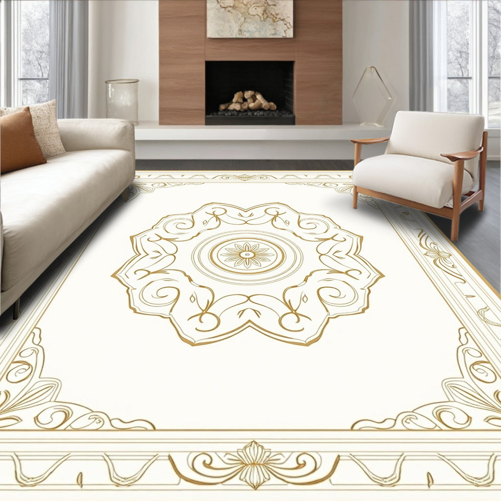 Golden Filigree Floral Medallion Border Rug