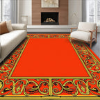 Golden Floral Red Scroll Border Rug