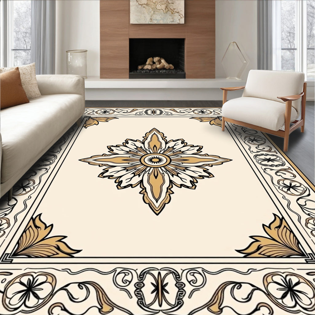 Golden Floral Medallion Border Rug