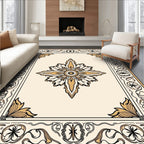 Golden Floral Medallion Border Rug