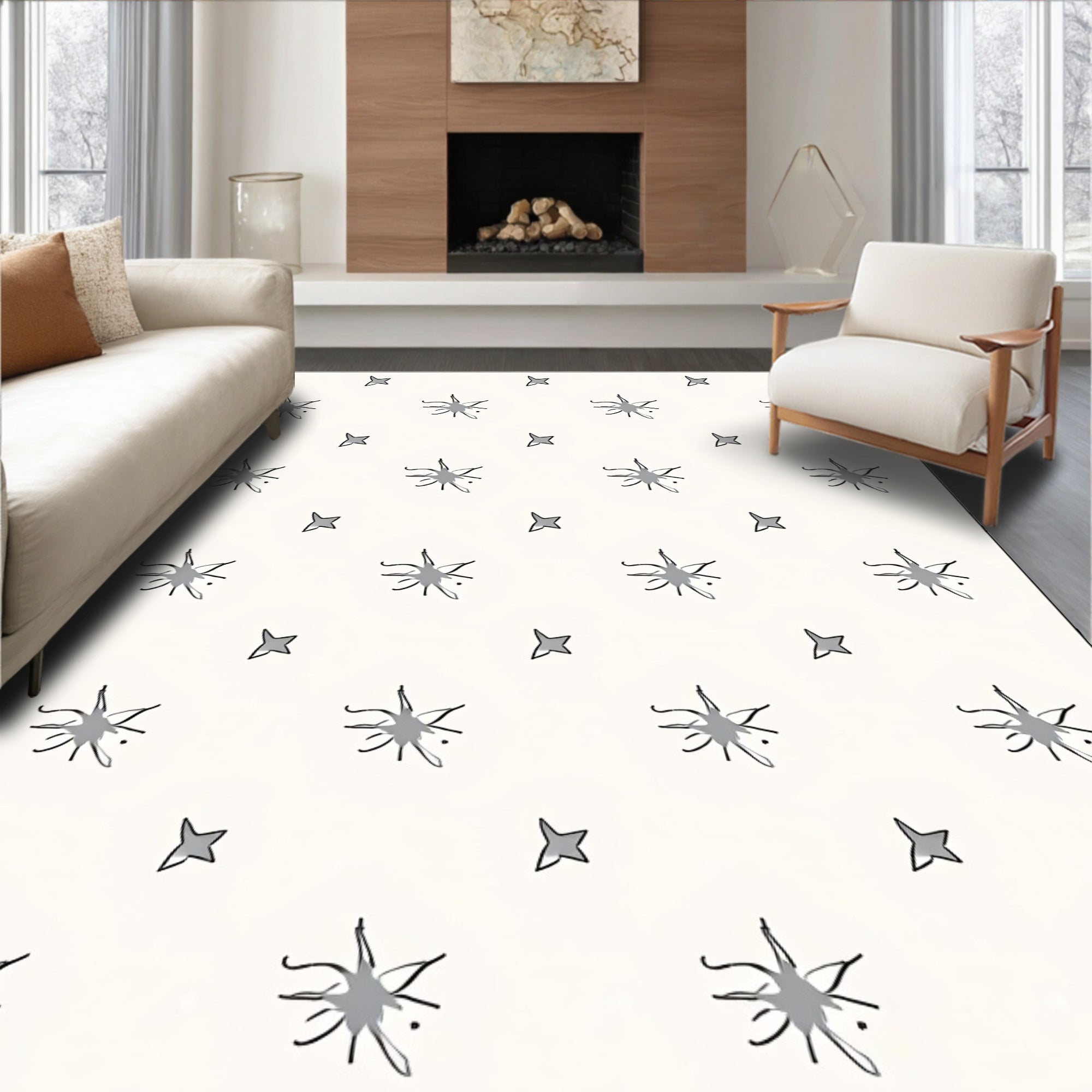 Gray Twig Star Organic Lattice Rug