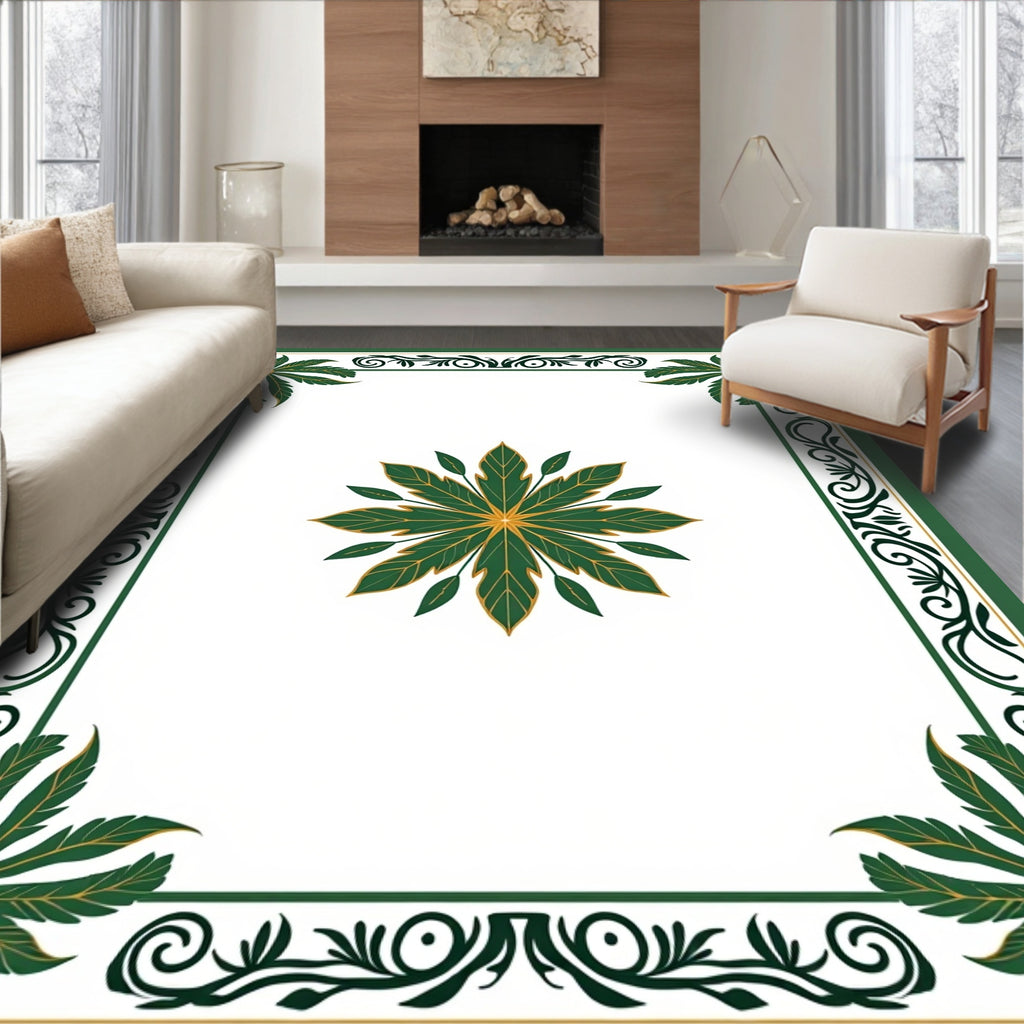 Emerald Leaf Medallion Border Rug