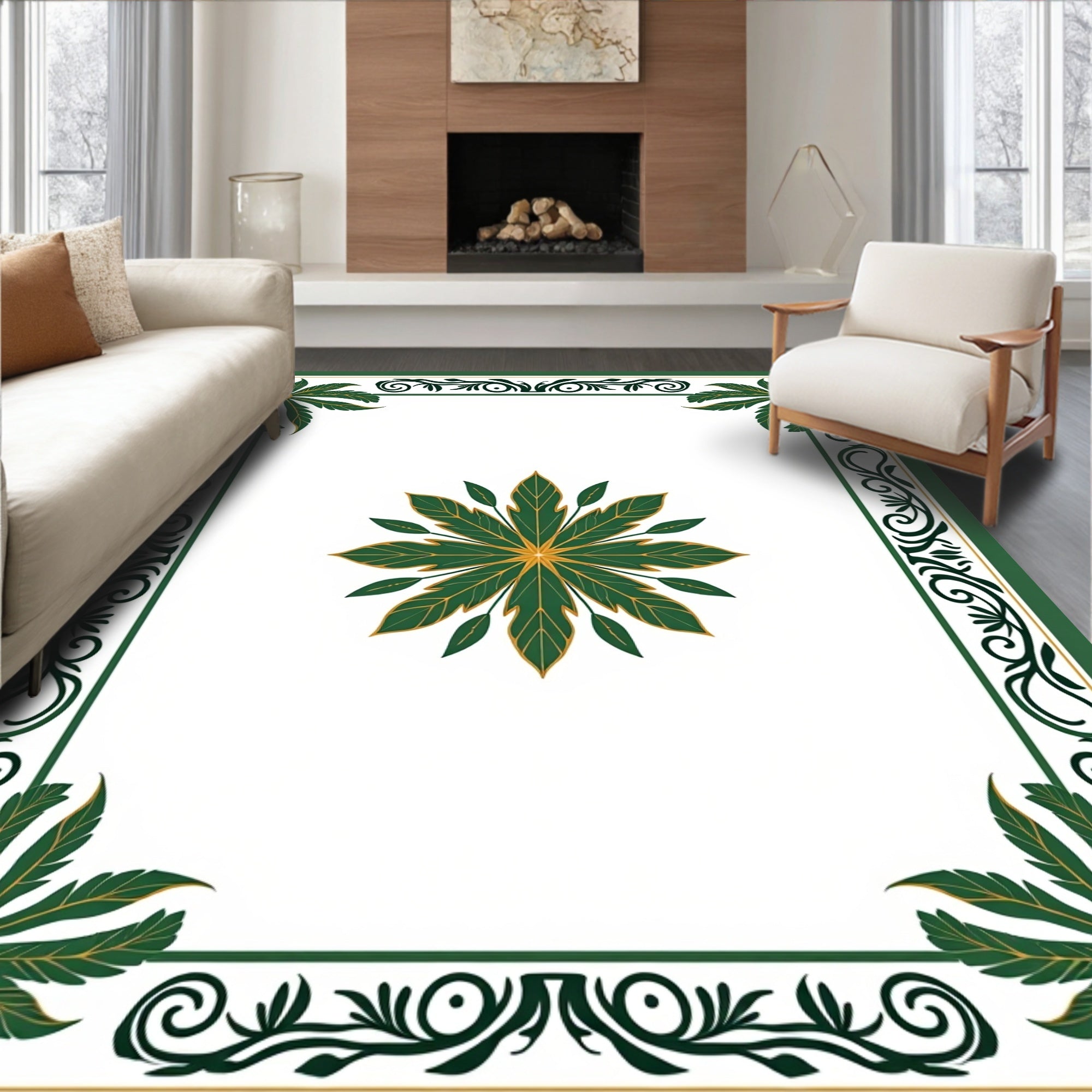 Emerald Leaf Medallion Border Rug