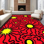 Bright Red Yellow Floral Burst Rug