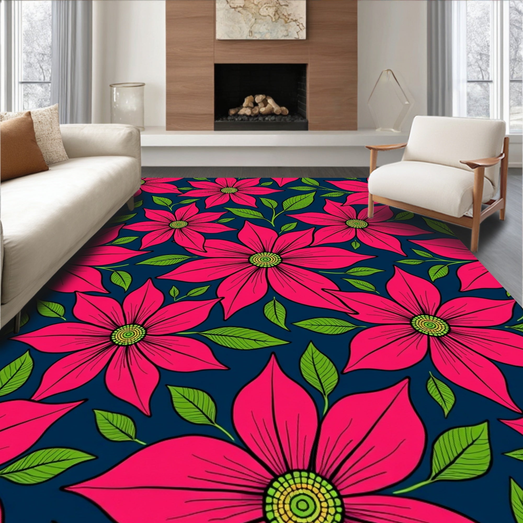 Vibrant Fuchsia Floral Garden Rug