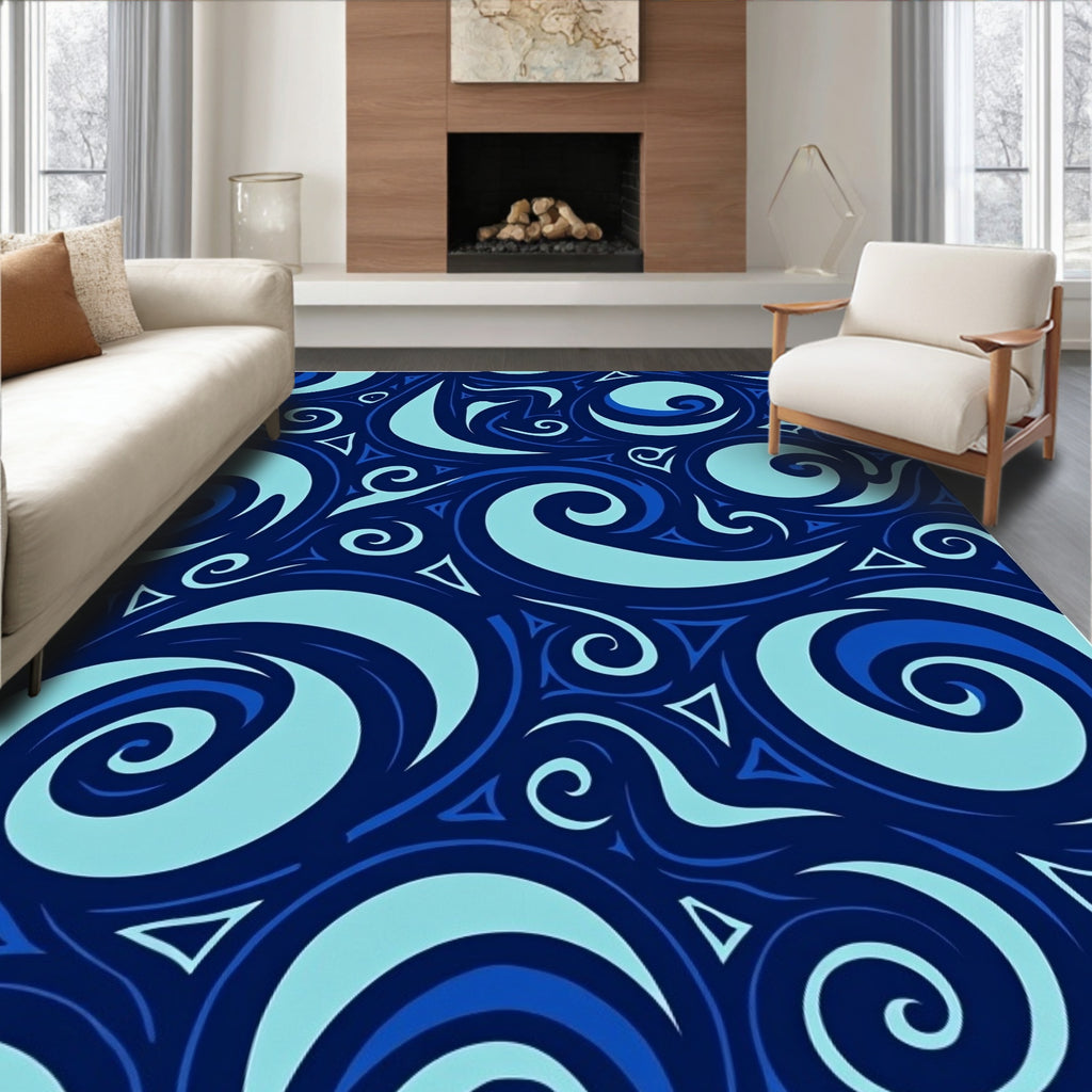 Deep Blue Swirling Ocean Waves Rug