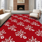 White Snowflake Red Repeating Pattern Rug