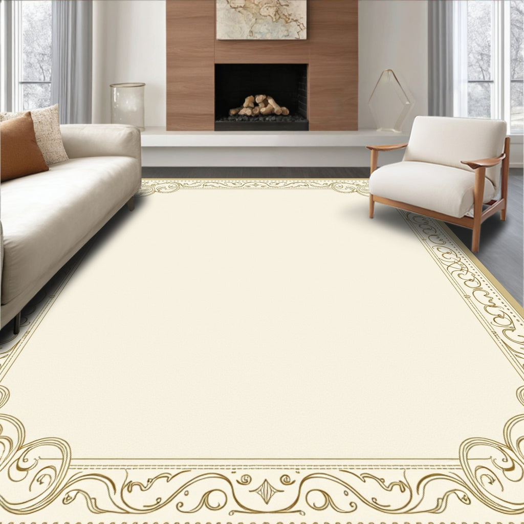 Ornate Gold Scroll Border Accent Rug