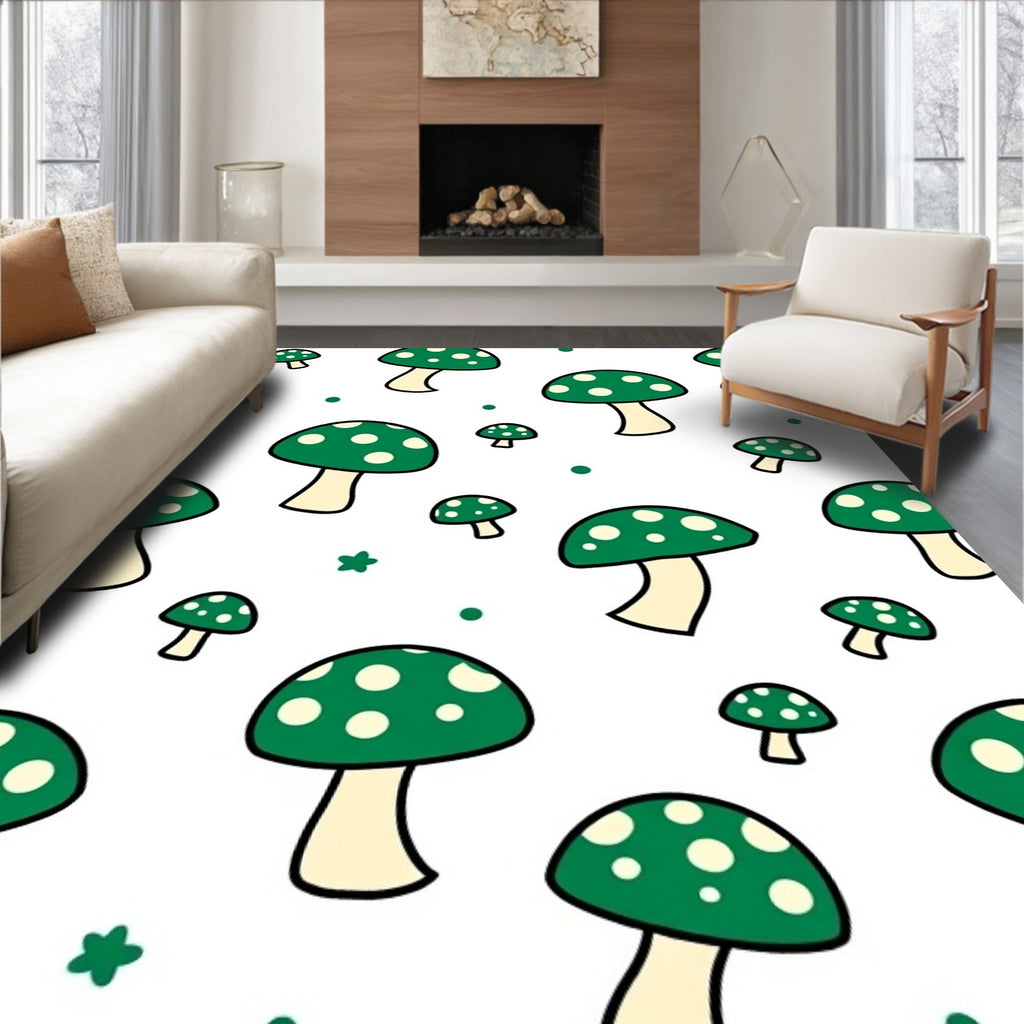 Whimsical Green Mushroom Dots Rug