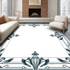 Dark Teal Scrollwork Floral Frame Rug