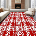 Modern Red White Abstract Tree Elements Rug