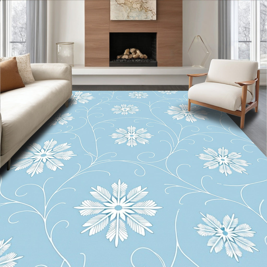 Soft Blue White Snowflake Vines Rug