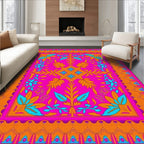 Vibrant Pink Orange Teal Floral Rug