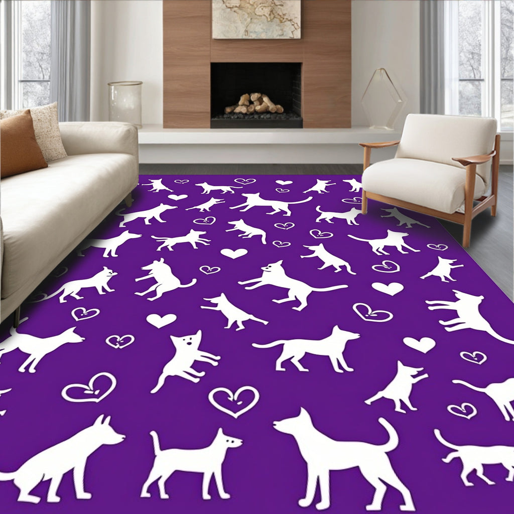 Playful White Dogs Hearts Amethyst Rug